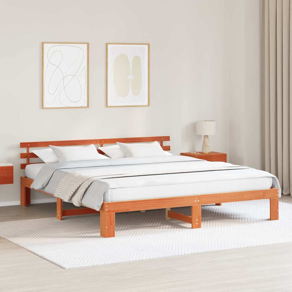 Bed Frame with Headboard Brown 200 x 200 cm Solid Pine wood