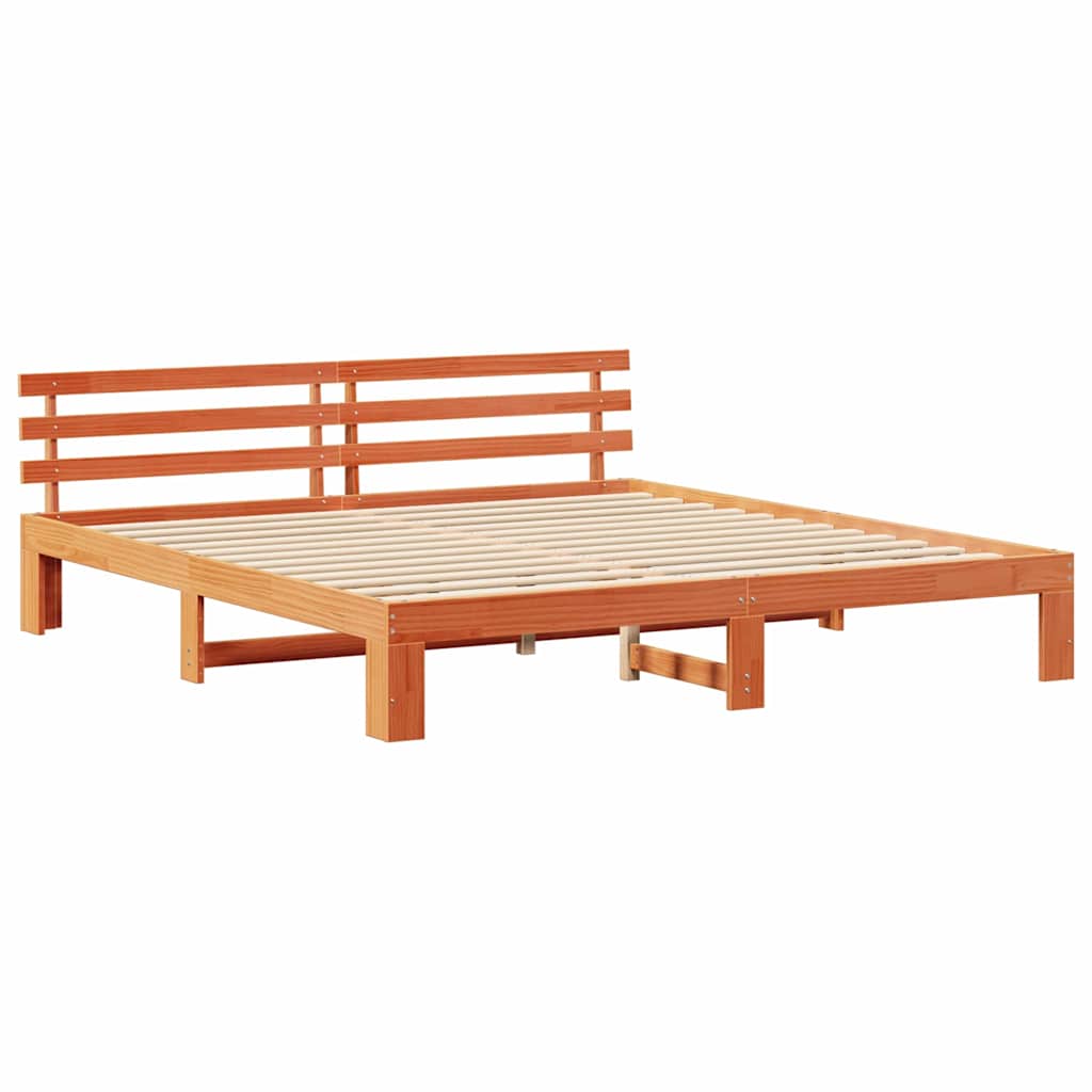 Bed Frame with Headboard Brown 200 x 200 cm Solid Pine wood