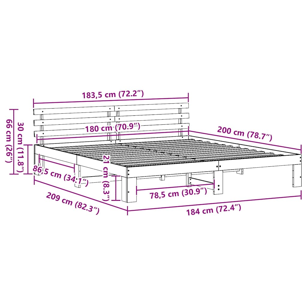 Bed Frame with Headboard Brown 180 x 200 cm Solid Pine wood