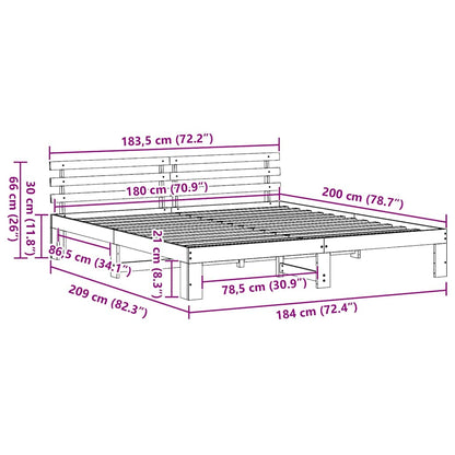 Bed Frame with Headboard Brown 180 x 200 cm Solid Pine wood