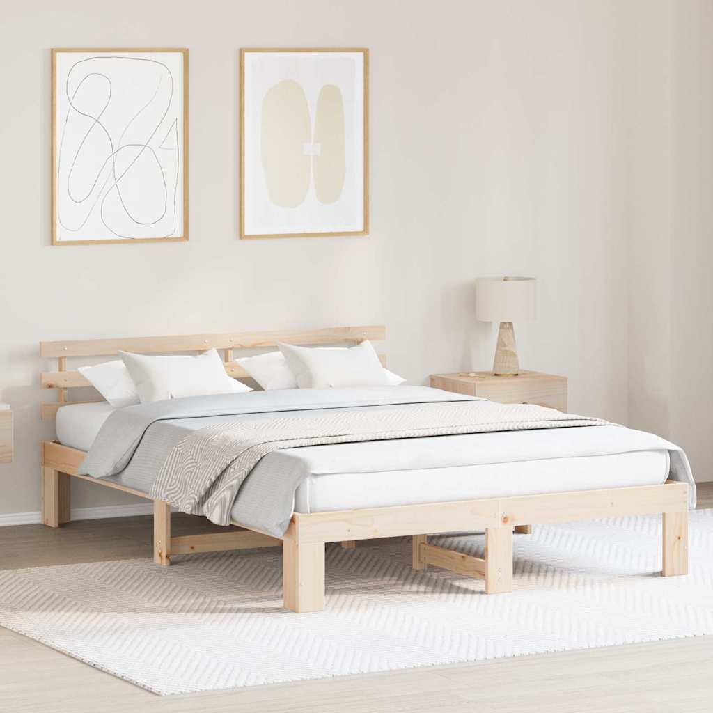 Bed Frame with Headboard Brown 160 x 200 cm Solid Pine wood