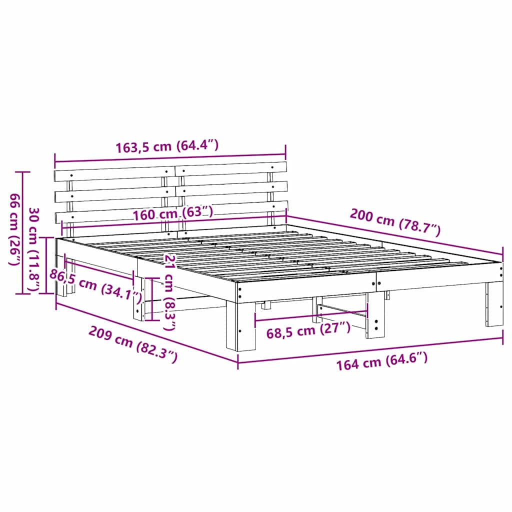 Bed Frame with Headboard Brown 160 x 200 cm Solid Pine wood