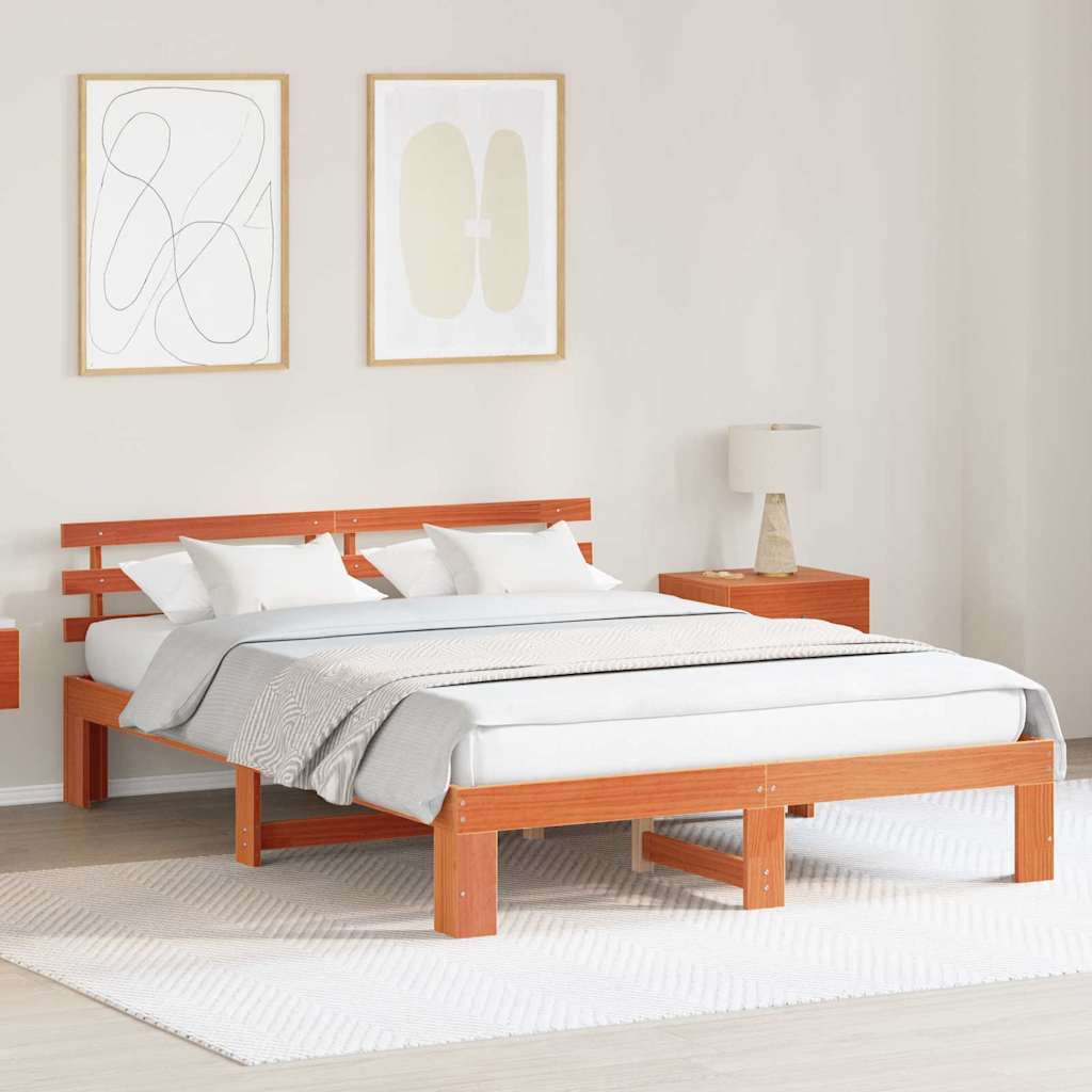 Bed Frame with Headboard Brown 160 x 200 cm Solid Pine wood