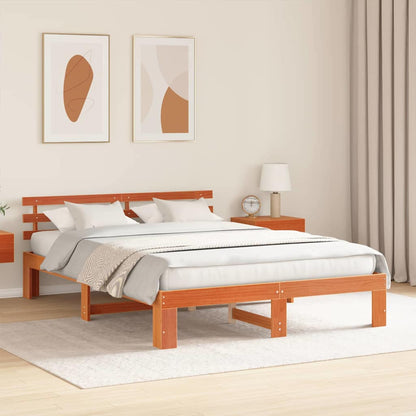 Bed Frame with Headboard Brown 150 x 200 cm Solid Pine wood