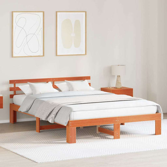 Bed Frame with Headboard Brown 140 x 200 cm Solid Pine wood