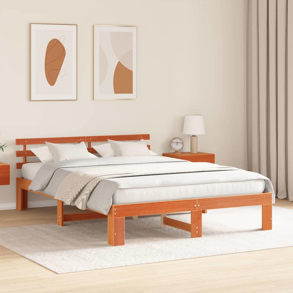 Bed Frame with Headboard Brown 140 x 200 cm Solid Pine wood
