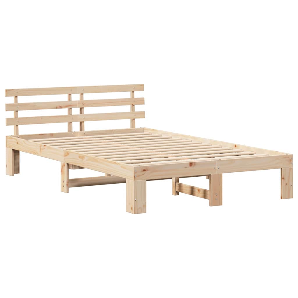 Bed Frame with Headboard Cream 140 x 190 cm Solid Pine wood