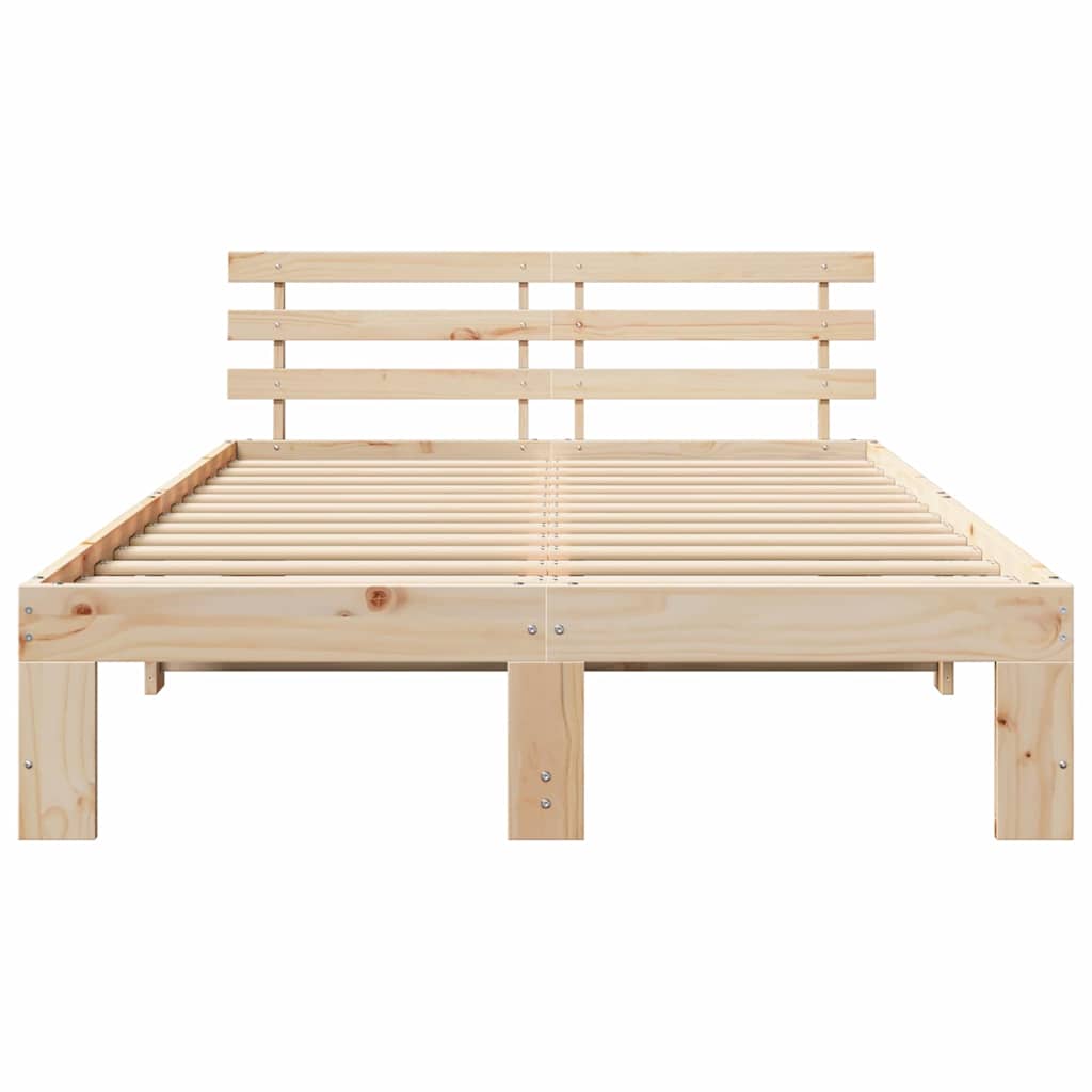 Bed Frame with Headboard Cream 140 x 190 cm Solid Pine wood
