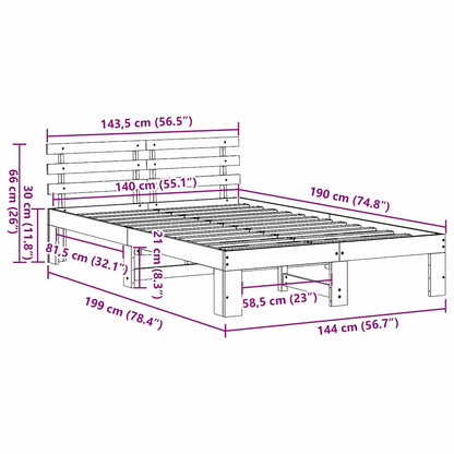 Bed Frame with Headboard Cream 140 x 190 cm Solid Pine wood