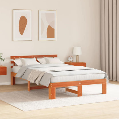 Bed Frame with Headboard Brown 135 x 190 cm Solid Pine wood