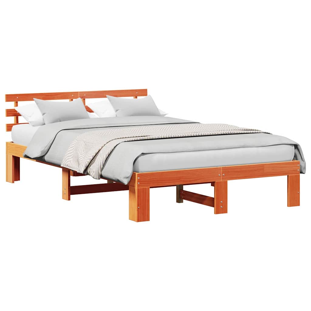 Bed Frame with Headboard Brown 135 x 190 cm Solid Pine wood