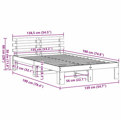 Bed Frame with Headboard Brown 135 x 190 cm Solid Pine wood