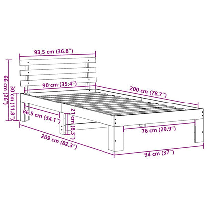 Bed Frame with Headboard Brown 90 x 200 cm Solid Pine wood
