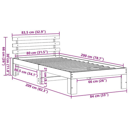 Bed Frame with Headboard Brown 80 x 200 cm Solid Pine wood