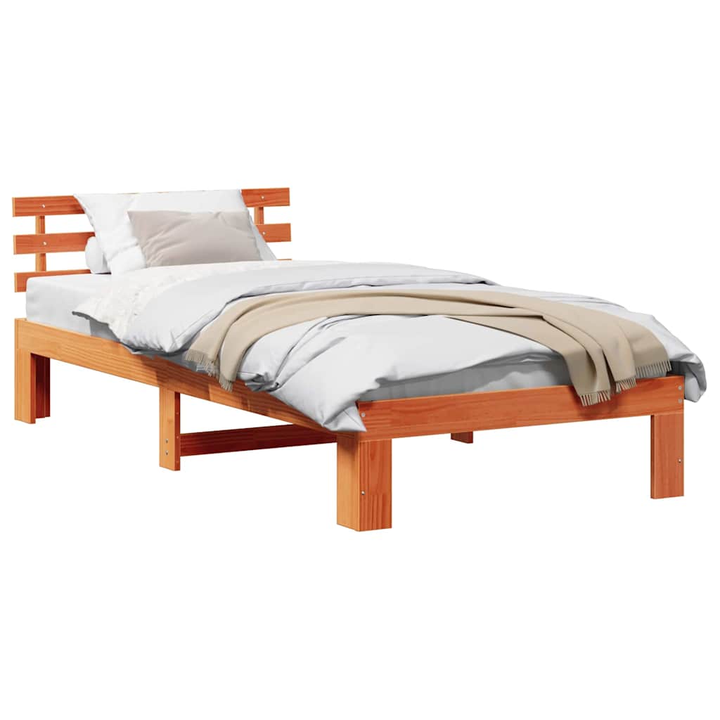 Bed Frame with Headboard Brown 90 x 190 cm Solid Pine wood