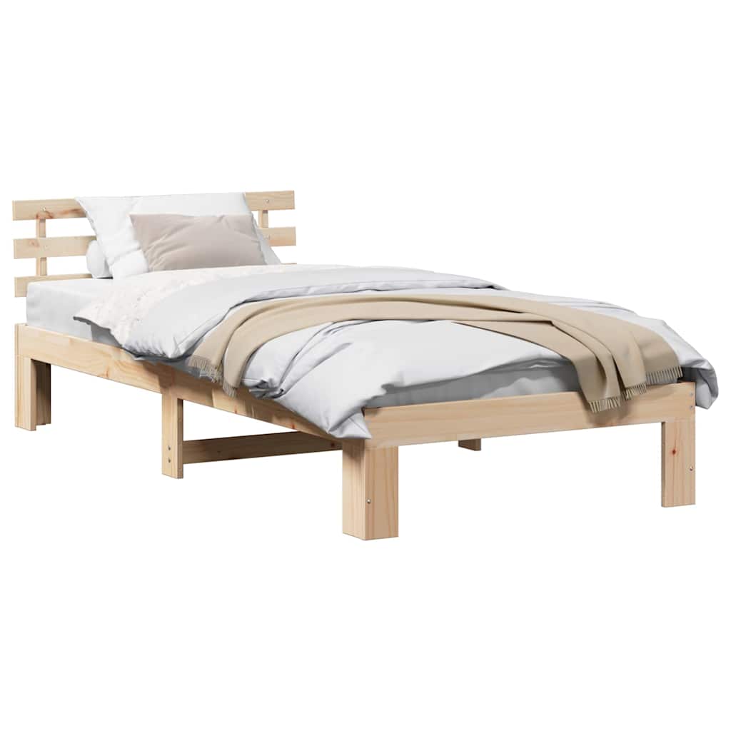 Bed Frame with Headboard Brown 75 x 190 cm Solid Pine wood