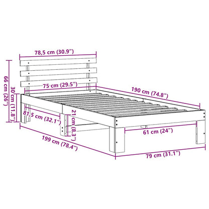Bed Frame with Headboard Brown 75 x 190 cm Solid Pine wood