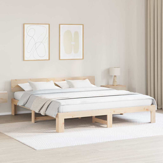Bed Frame with Headboard Brown 200 x 200 cm Solid Pine wood