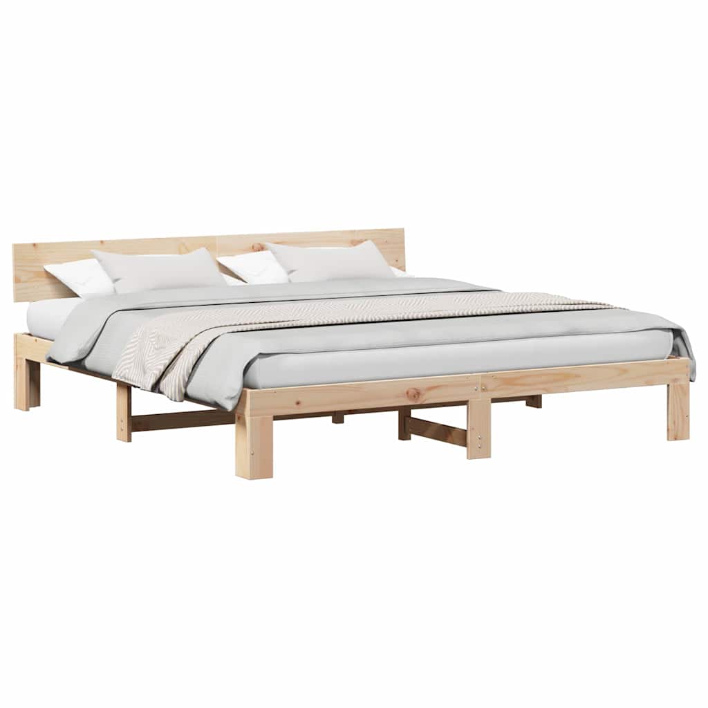 Bed Frame with Headboard Brown 200 x 200 cm Solid Pine wood