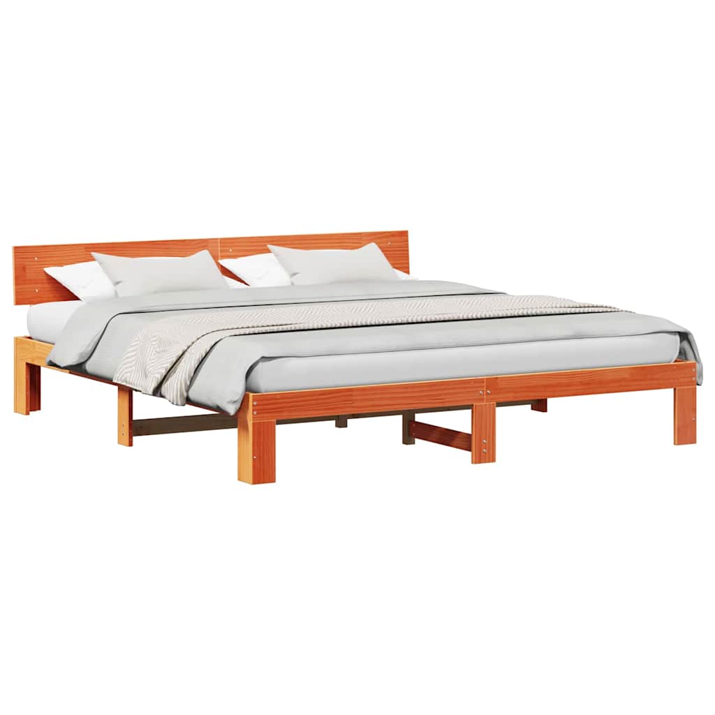 Bed Frame with Headboard Brown 200 x 200 cm Solid Pine wood
