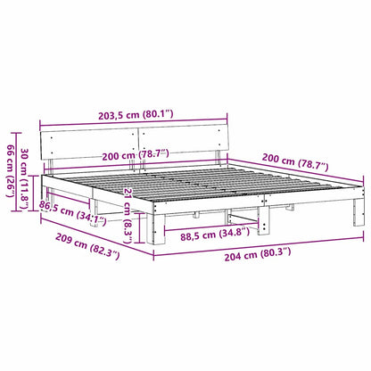Bed Frame with Headboard Brown 200 x 200 cm Solid Pine wood