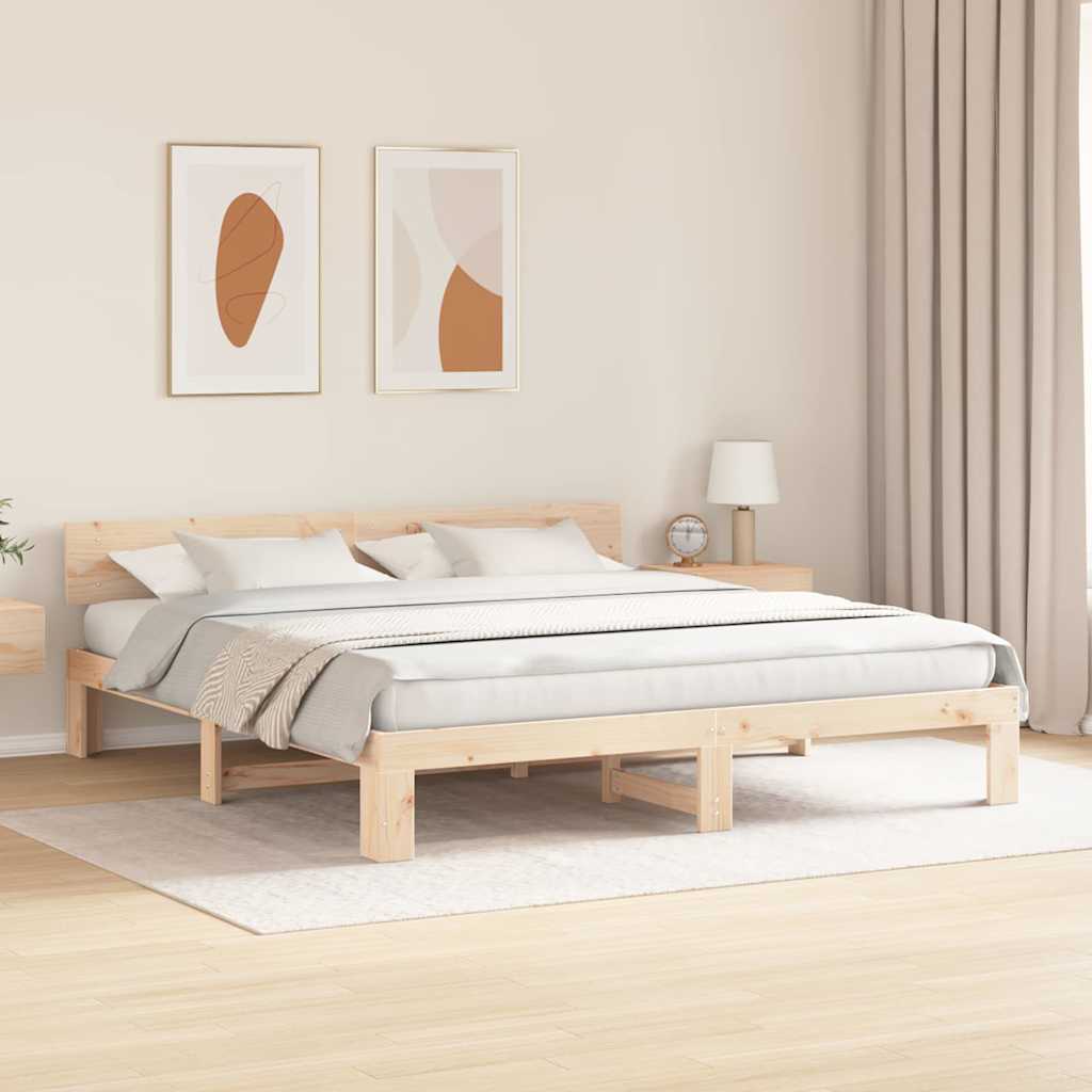 Bed Frame with Headboard Brown 180 x 200 cm Solid Pine wood