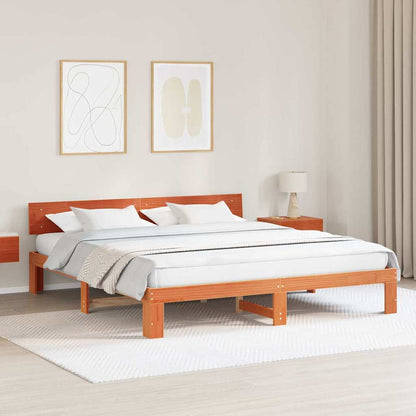 Bed Frame with Headboard Brown 180 x 200 cm Solid Pine wood