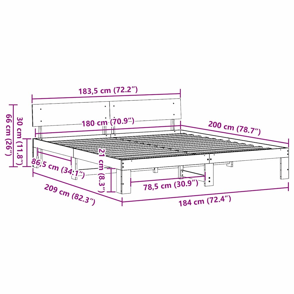Bed Frame with Headboard Brown 180 x 200 cm Solid Pine wood
