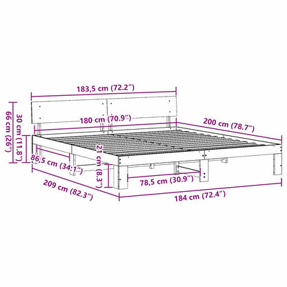 Bed Frame with Headboard Brown 180 x 200 cm Solid Pine wood