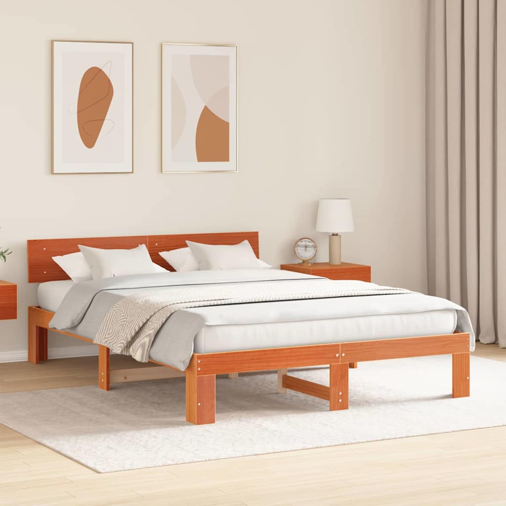 Bed Frame with Headboard Brown 160 x 200 cm Solid Pine wood