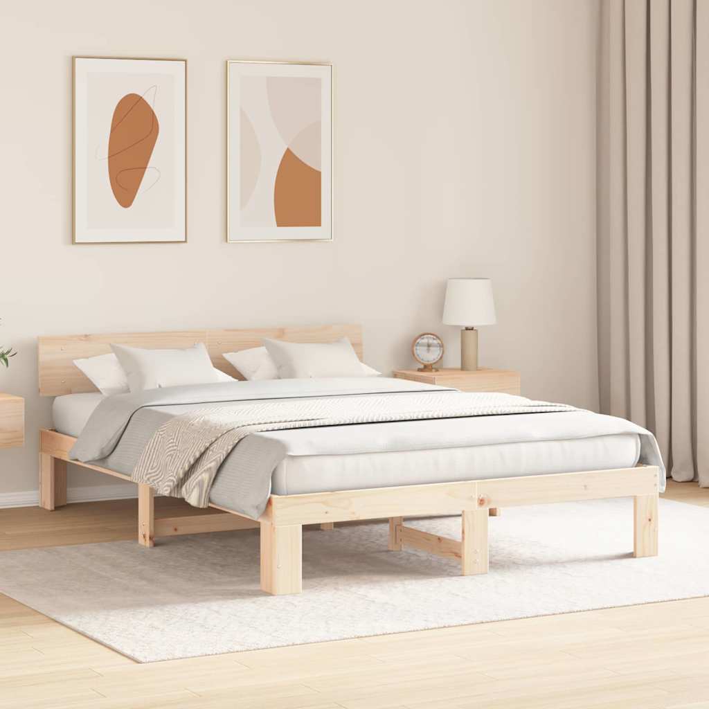 Bed Frame with Headboard Brown 150 x 200 cm Solid Pine wood