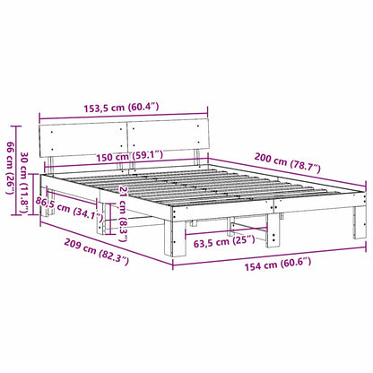 Bed Frame with Headboard Brown 150 x 200 cm Solid Pine wood