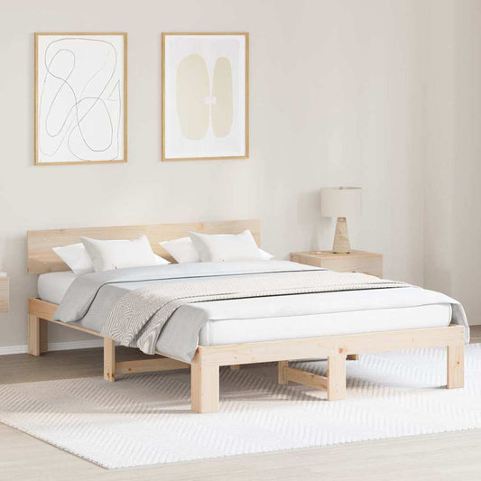 Bed Frame with Headboard Brown 140 x 200 cm Solid Pine wood