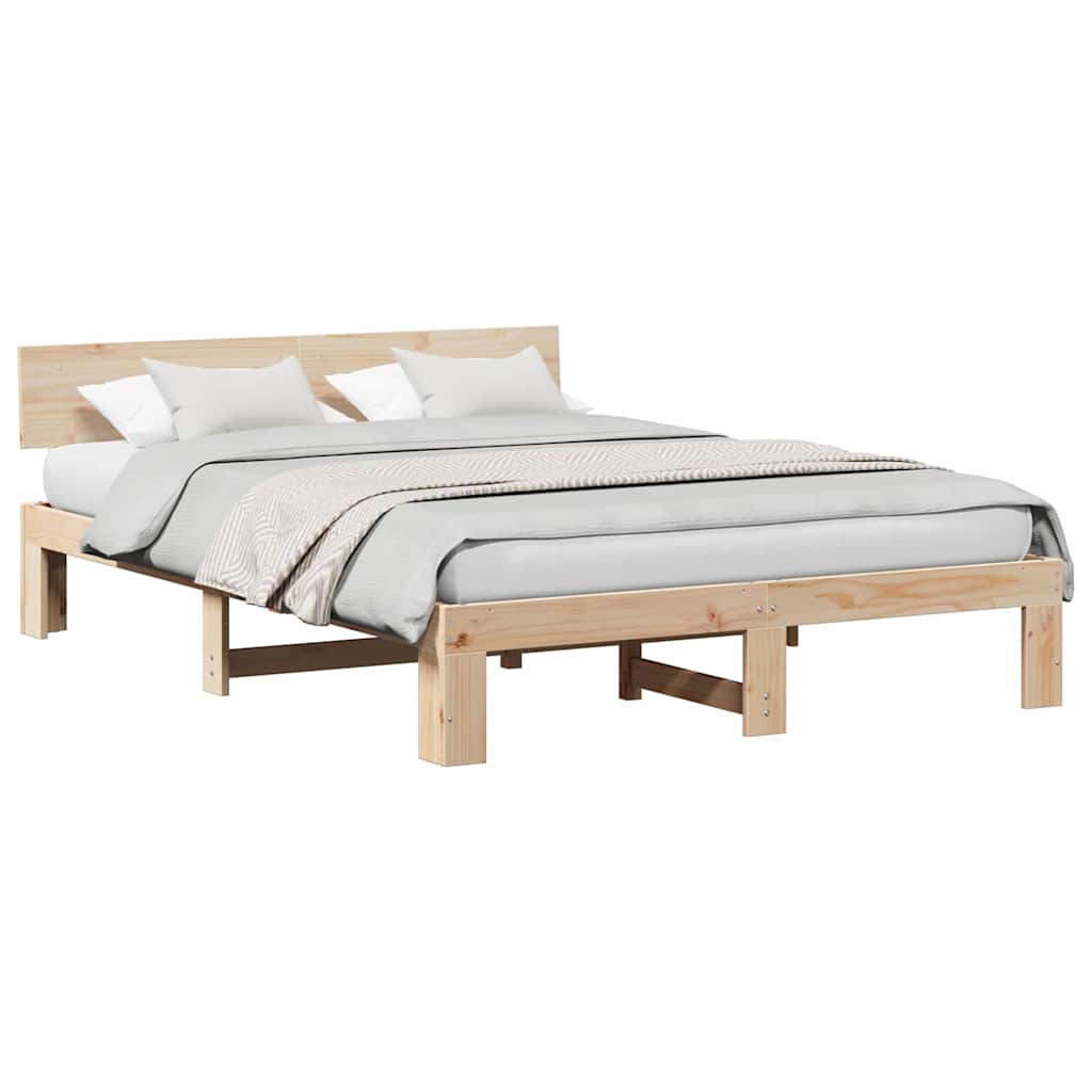 Bed Frame with Headboard Brown 140 x 200 cm Solid Pine wood