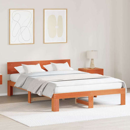 Bed Frame with Headboard Brown 140 x 200 cm Solid Pine wood