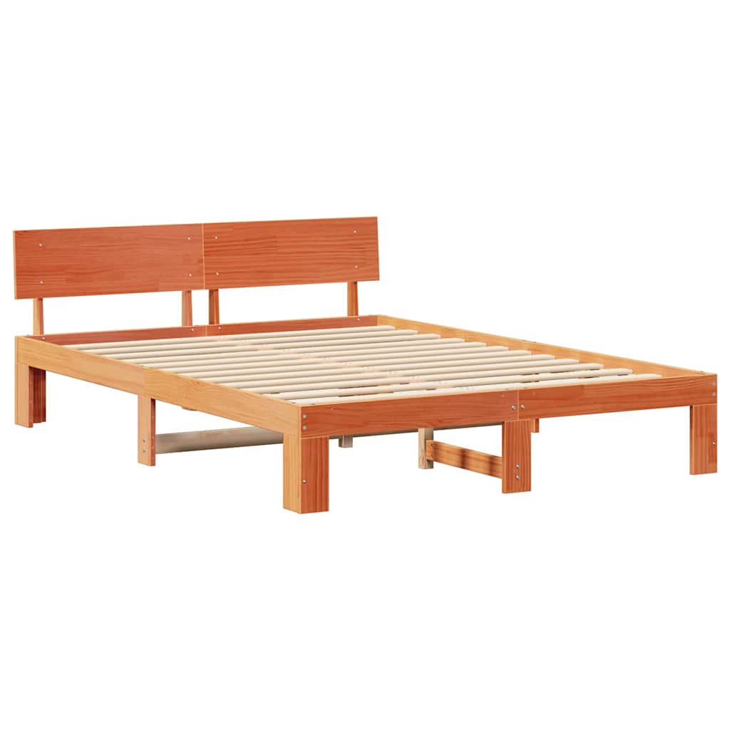 Bed Frame with Headboard Brown 140 x 200 cm Solid Pine wood