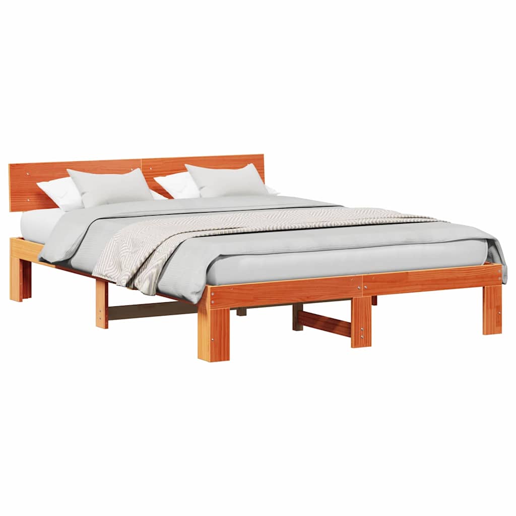 Bed Frame with Headboard Brown 140 x 200 cm Solid Pine wood