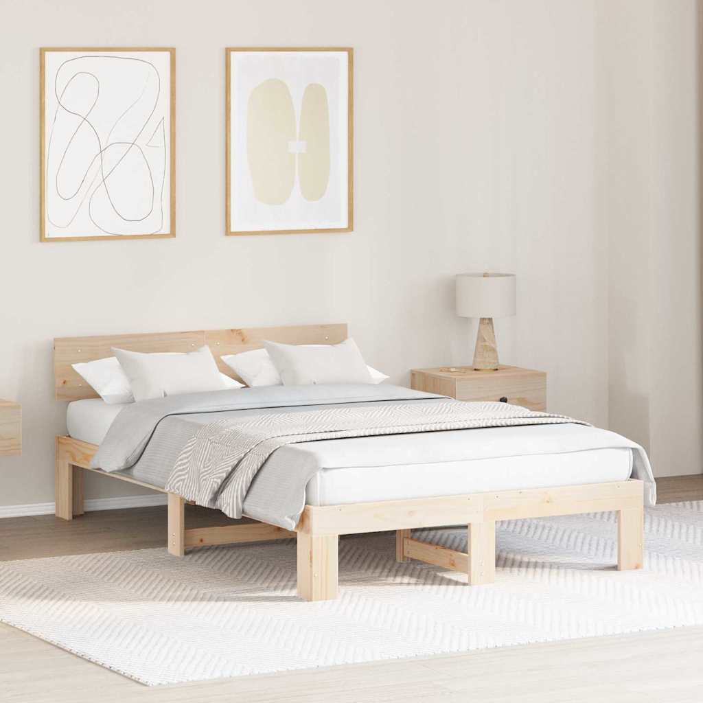 Bed Frame with Headboard Brown 140 x 190 cm Solid Pine wood