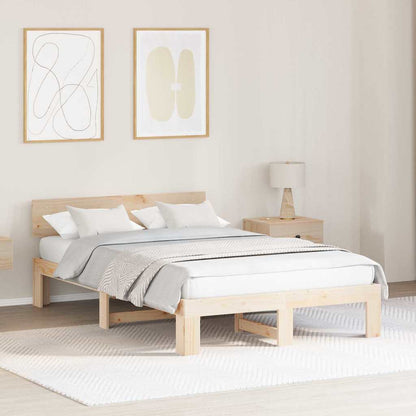 Bed Frame with Headboard Brown 140 x 190 cm Solid Pine wood
