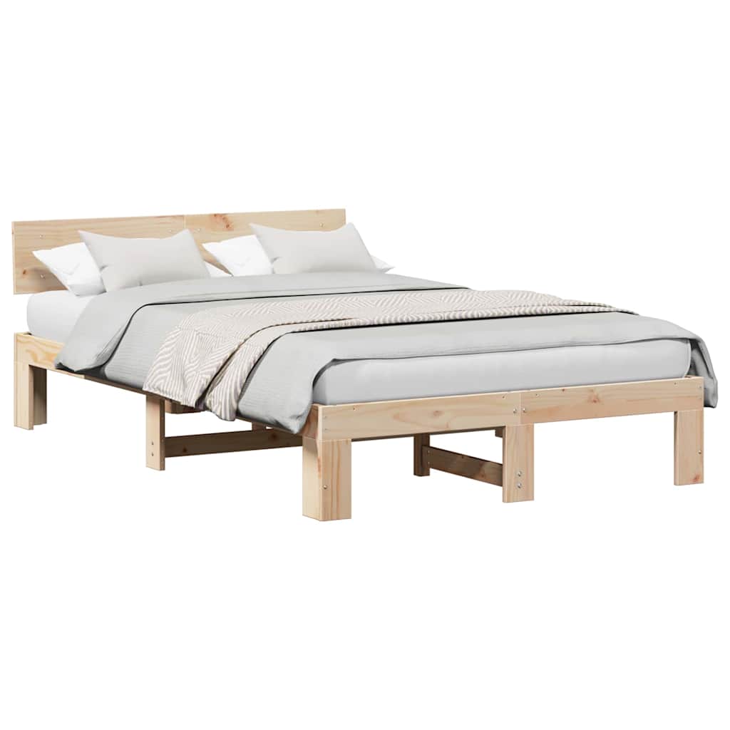 Bed Frame with Headboard Brown 140 x 190 cm Solid Pine wood
