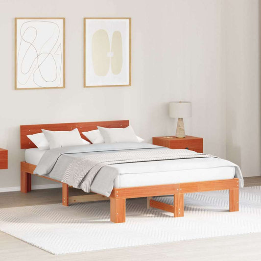 Bed Frame with Headboard Brown 140 x 190 cm Solid Pine wood