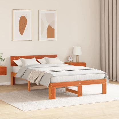 Bed Frame with Headboard Brown 140 x 190 cm Solid Pine wood