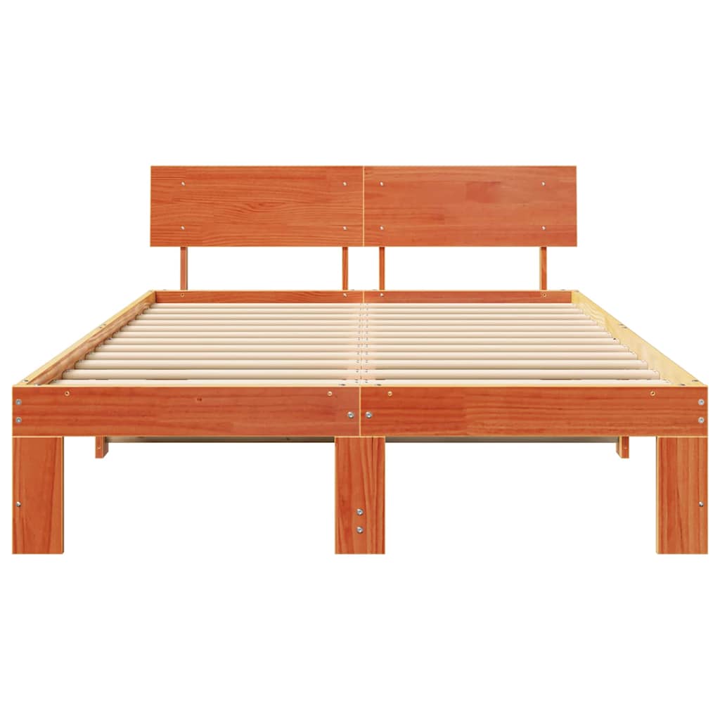 Bed Frame with Headboard Brown 140 x 190 cm Solid Pine wood