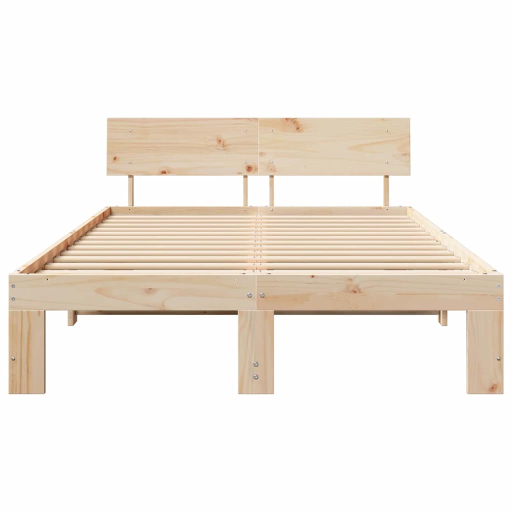 Bed Frame with Headboard Brown 135 x 190 cm Solid Pine wood
