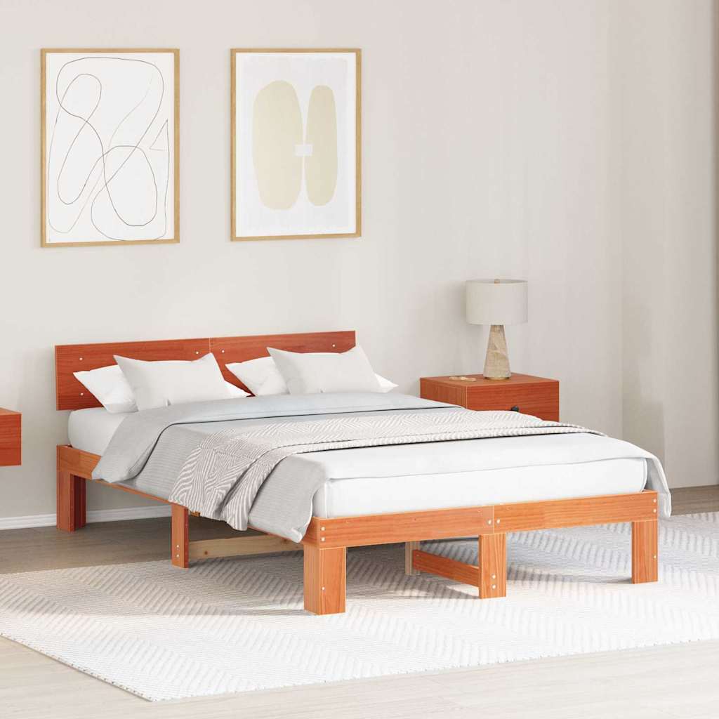 Bed Frame with Headboard Brown 135 x 190 cm Solid Pine wood