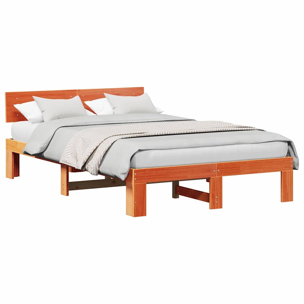 Bed Frame with Headboard Brown 135 x 190 cm Solid Pine wood