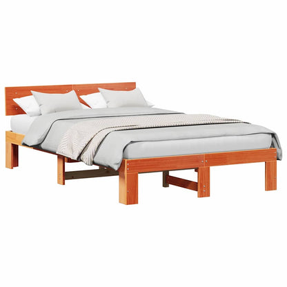 Bed Frame with Headboard Brown 135 x 190 cm Solid Pine wood
