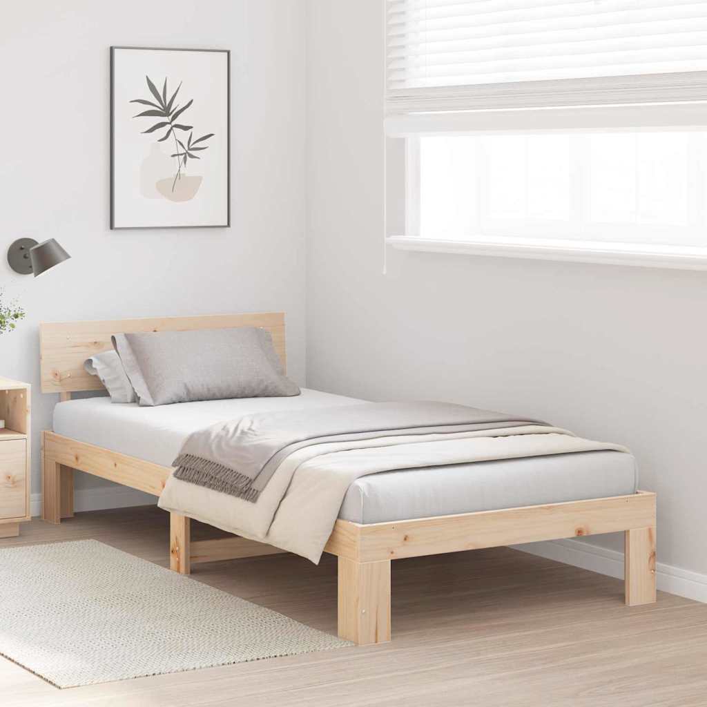 Bed Frame with Headboard Brown 90 x 190 cm Solid Pine wood