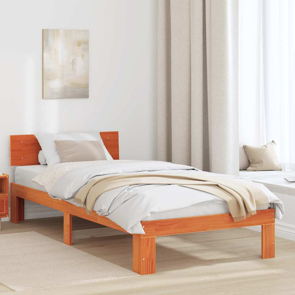 Bed Frame with Headboard Brown 75 x 190 cm Solid Pine wood