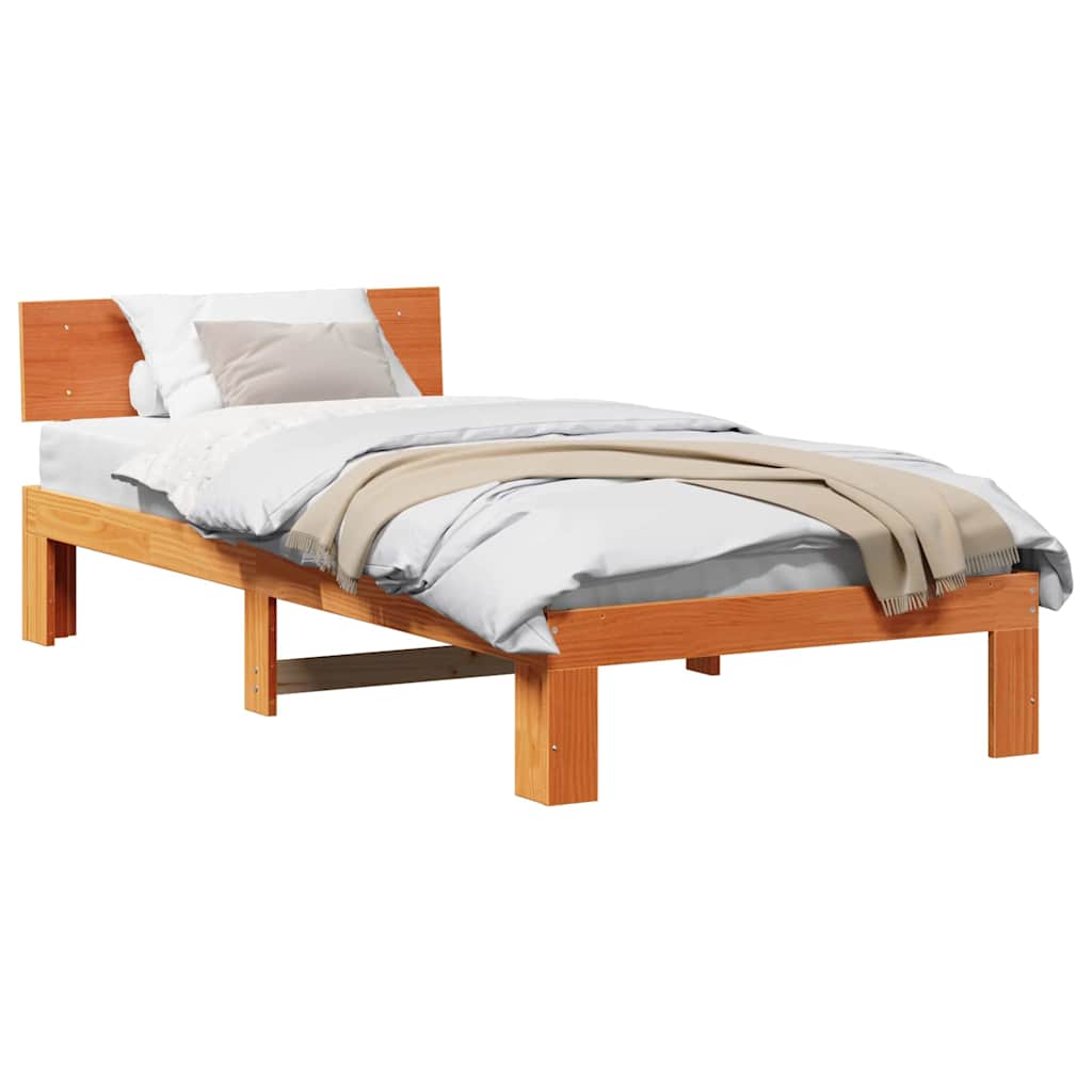 Bed Frame with Headboard Brown 75 x 190 cm Solid Pine wood
